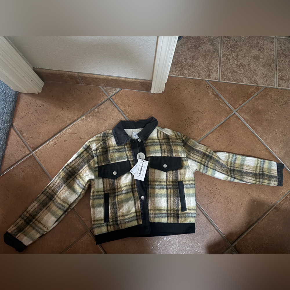 For The Republic Plaid Jean Jacket - Black and Tan